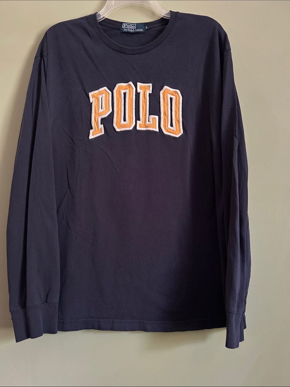 Vintage 1990s Polo Ralph Lauren Navy Blue Long-Sleeve Graphic T-Shirt Size L